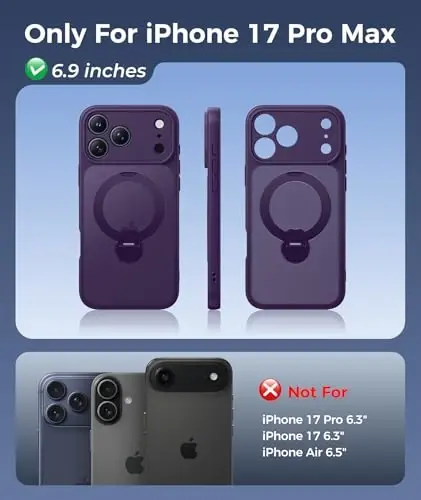 FNTCASE for iPhone 17 Pro-Max Case: [360 Spin Magnetic Stand] [Compatible with Magsafe] [Screen Protector] Translucent Matte Military Grade Shockproof Full Camera Protective Phone Cover - Purple - FNTCASE (1)