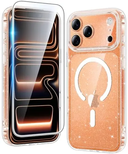 FNTCASE for iPhone 17 Pro-Max Case: Clear Magnetic Phone Cases Compatible with Magsafe Slim Anti Yellowing Military Grade Drop Protection Rugged Protective Transparent Cell Cover (B-Glitter Magnetic) - 1