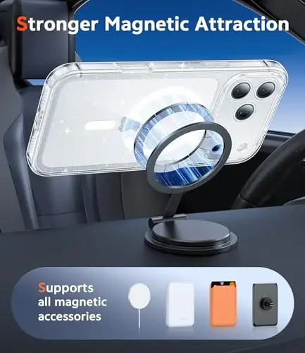 FNTCASE for iPhone 17 Pro-Max Case: Clear Magnetic Phone Cases Compatible with Magsafe Slim Anti Yellowing Military Grade Drop Protection Rugged Protective Transparent Cell Cover (B-Glitter Magnetic) - 3