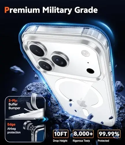 FNTCASE for iPhone 17 Pro-Max Case: Clear Magnetic Phone Cases with Screen Protector Compatible with Magsafe Slim Anti Yellowing Rugged Shockproof Protective Transparent Cell Cover (A-Clear) - 5