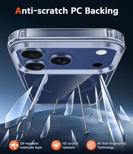 FNTCASE for iPhone 17 Pro-Max Case: Clear Magnetic Phone Cases with Screen Protector Compatible with Magsafe Slim Anti Yellowing Rugged Shockproof Protective Transparent Cell Cover (B-A Blue) - 5