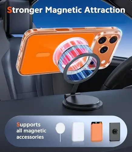 FNTCASE for iPhone 17 Pro-Max Case: Clear Magnetic Phone Cases with Screen Protector Compatible with Magsafe Slim Anti Yellowing Rugged Shockproof Protective Transparent Cell Cover (B-A Orange) - 4