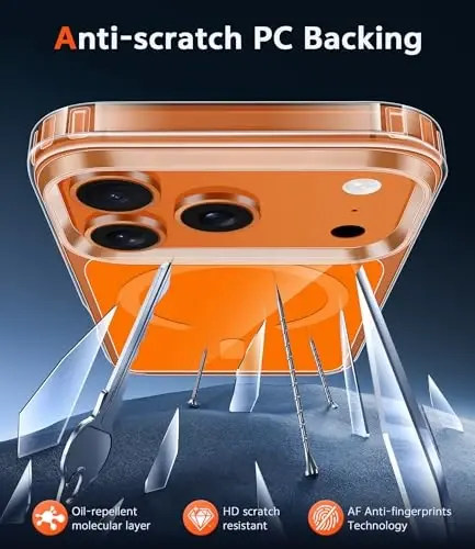FNTCASE for iPhone 17 Pro-Max Case: Clear Magnetic Phone Cases with Screen Protector Compatible with Magsafe Slim Anti Yellowing Rugged Shockproof Protective Transparent Cell Cover (B-A Orange) - 5