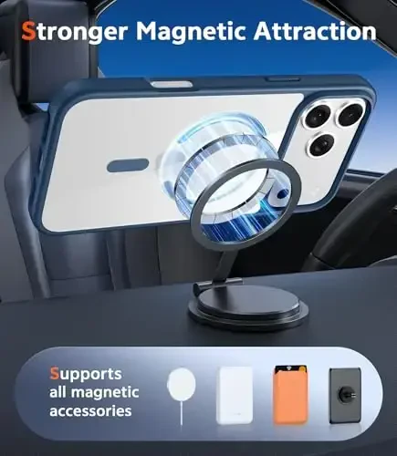 FNTCASE for iPhone 17 Pro-Max Case: Clear Magnetic Phone Cases with Screen Protector Compatible with Magsafe Slim Anti Yellowing Rugged Shockproof Protective Transparent Cell Phone Cover (B-Blue) - 4