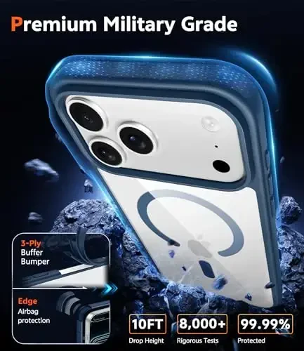 FNTCASE for iPhone 17 Pro-Max Case: Clear Magnetic Phone Cases with Screen Protector Compatible with Magsafe Slim Anti Yellowing Rugged Shockproof Protective Transparent Cell Phone Cover (B-Blue) - 6