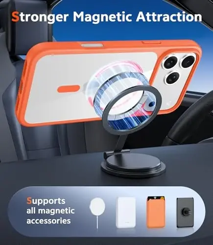 FNTCASE for iPhone 17 Pro-Max Case: Clear Magnetic Phone Cases with Screen Protector Compatible with Magsafe Slim Anti Yellowing Rugged Shockproof Protective Transparent Cell Phone Cover (B-Orange) - 4