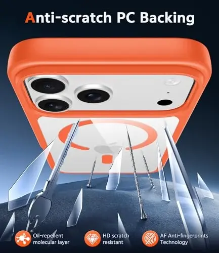 FNTCASE for iPhone 17 Pro-Max Case: Clear Magnetic Phone Cases with Screen Protector Compatible with Magsafe Slim Anti Yellowing Rugged Shockproof Protective Transparent Cell Phone Cover (B-Orange) - 5