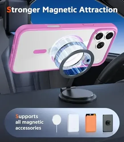 FNTCASE for iPhone 17 Pro-Max Case: Clear Magnetic Phone Cases with Screen Protector Compatible with Magsafe Slim Anti Yellowing Rugged Shockproof Protective Transparent Cell Phone Cover (B-Pink) - 4