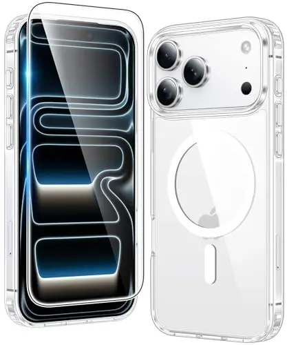 FNTCASE for iPhone 17 Pro-Max Case: Compatible with Magsafe Clear Magnetic Phone Cases Drop Proof Anti Yellowing Slim Shockproof Rugged Protective Transparent Cell Cover with Screen Protector(Clear) 