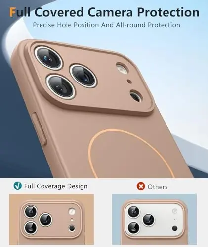 FNTCASE for iPhone 17 Pro Max Case: [Compatible with Magsafe] Integrated Silicone Phone Cases with [Full Camera Protection] [Screen Protector] Military Grade Shockproof Protective Cover - Full Gold - 4