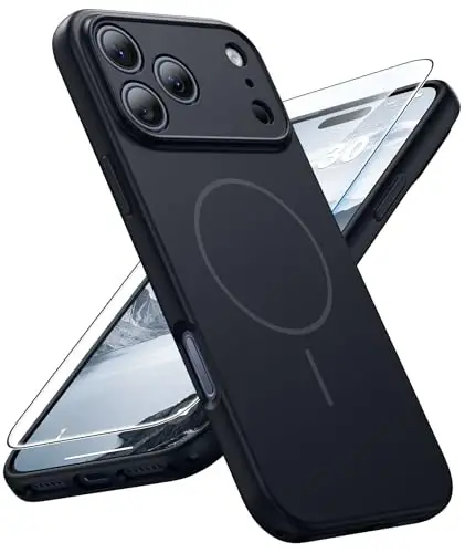 FNTCASE for iPhone 17 Pro Max Case: [Compatible with Magsafe] Solid Black Matte 17 Promax Magnetic Phone Cover with [Full Camera Protection] [Screen Protector] Military Grade Shockproof Protective - 1