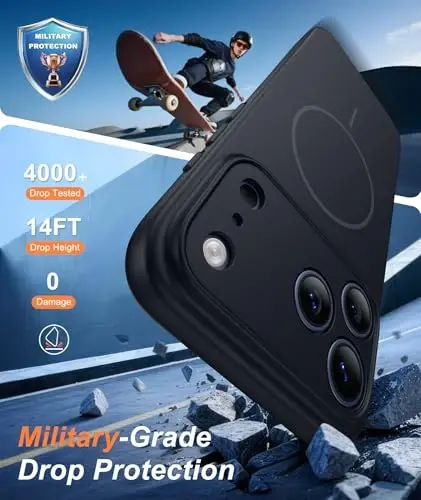 FNTCASE for iPhone 17 Pro Max Case: [Compatible with Magsafe] Solid Black Matte 17 Promax Magnetic Phone Cover with [Full Camera Protection] [Screen Protector] Military Grade Shockproof Protective - 4