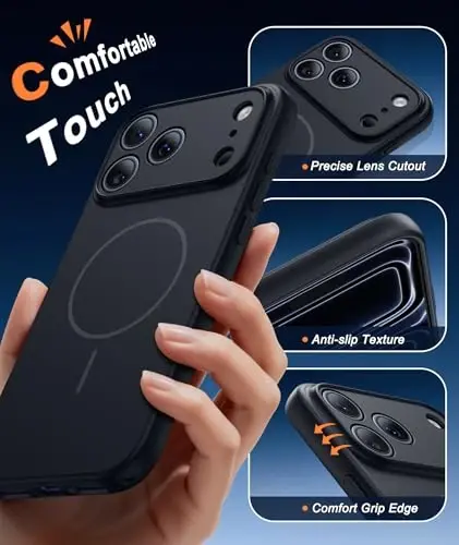 FNTCASE for iPhone 17 Pro Max Case: [Compatible with Magsafe] Solid Black Matte 17 Promax Magnetic Phone Cover with [Full Camera Protection] [Screen Protector] Military Grade Shockproof Protective - 5