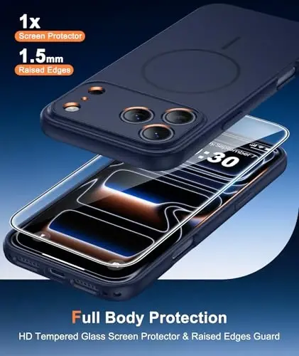 FNTCASE for iPhone 17 Pro-Max Case: Solid Blue Compatible with MagSafe | With Screen Protector, Full Camera Protection, Slim Matte Magnetic Shockproof Cover, 14FT Military Grade Drop Tested 