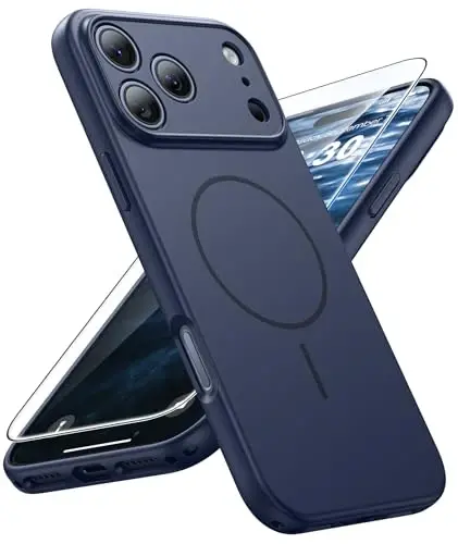 FNTCASE for iPhone 17 Pro Max Case: [Compatible with Magsafe] Solid Blue Matte 17 Promax Magnetic Phone Cover with [Full Camera Protection] [Screen Protector] Military Grade Shockproof Protective - FNTCASE