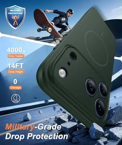 FNTCASE for iPhone 17 Pro Max Case: [Compatible with Magsafe] Solid Green Matte 17 Promax Magnetic Phone Cover with [Full Camera Protection] [Screen Protector] Military Grade Shockproof Protective - 4