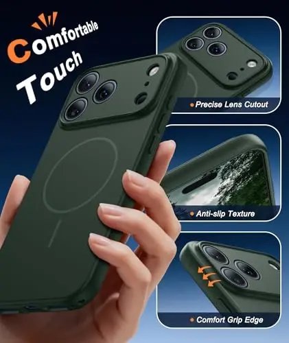 FNTCASE for iPhone 17 Pro Max Case: [Compatible with Magsafe] Solid Green Matte 17 Promax Magnetic Phone Cover with [Full Camera Protection] [Screen Protector] Military Grade Shockproof Protective - 5