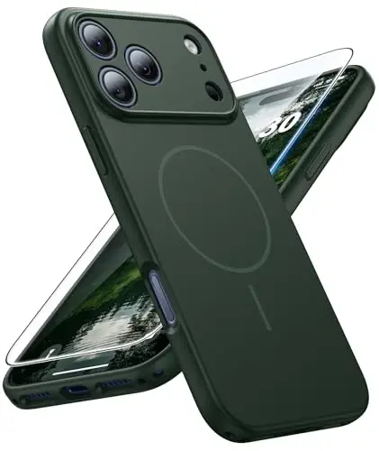 FNTCASE for iPhone 17 Pro Max Case: [Compatible with Magsafe] Solid Green Matte 17 Promax Magnetic Phone Cover with [Full Camera Protection] [Screen Protector] Military Grade Shockproof Protective 
