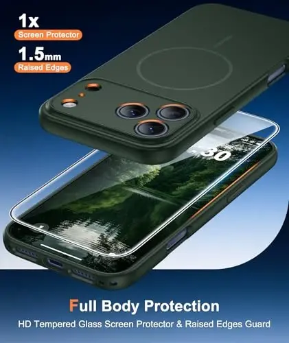FNTCASE for iPhone 17 Pro-Max Case: Solid Green Compatible with MagSafe | With Screen Protector, Full Camera Protection, Slim Matte Magnetic Shockproof Cover, 14FT Military Grade Drop Tested 