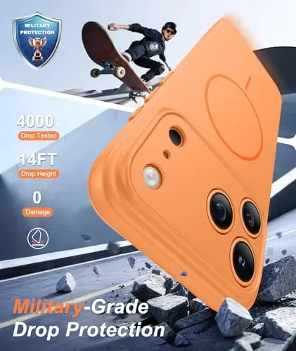 FNTCASE for iPhone 17 Pro Max Case: [Compatible with Magsafe] Solid Orange Matte 17 Promax Magnetic Phone Cover with [Full Camera Protection] [Screen Protector] Military Grade Shockproof Protective - 4