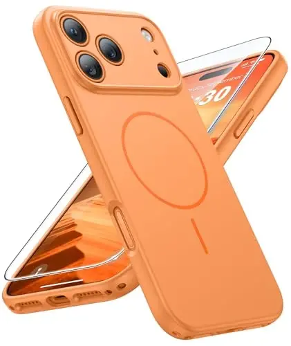 FNTCASE for iPhone 17 Pro Max Case: [Compatible with Magsafe] Solid Orange Matte 17 Promax Magnetic Phone Cover with [Full Camera Protection] [Screen Protector] Military Grade Shockproof Protective - FNTCASE