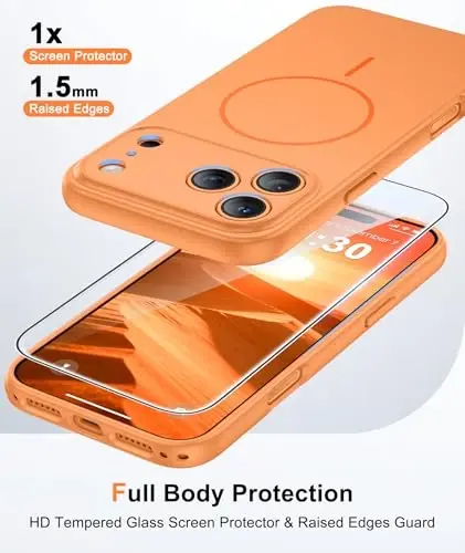 FNTCASE for iPhone 17 Pro-Max Case: Solid Orange Compatible with MagSafe | With Screen Protector, Full Camera Protection, Slim Matte Magnetic Shockproof Cover, 14FT Military Grade Drop Tested 