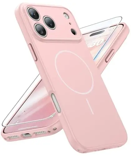 FNTCASE for iPhone 17 Pro Max Case: [Compatible with Magsafe] Solid Pink Matte 17 Promax Magnetic Phone Cover with [Full Camera Protection] [Screen Protector] Military Grade Shockproof Protective 