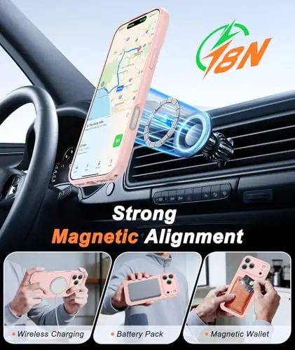 FNTCASE for iPhone 17 Pro Max Case: [Compatible with Magsafe] Solid Pink Matte 17 Promax Magnetic Phone Cover with [Full Camera Protection] [Screen Protector] Military Grade Shockproof Protective - 3