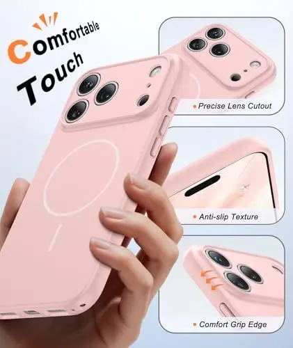 FNTCASE for iPhone 17 Pro Max Case: [Compatible with Magsafe] Solid Pink Matte 17 Promax Magnetic Phone Cover with [Full Camera Protection] [Screen Protector] Military Grade Shockproof Protective - 5