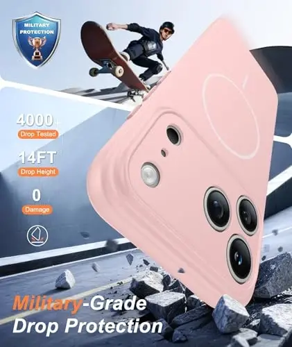 FNTCASE for iPhone 17 Pro Max Case: [Compatible with Magsafe] Solid Pink Matte 17 Promax Magnetic Phone Cover with [Full Camera Protection] [Screen Protector] Military Grade Shockproof Protective - 4