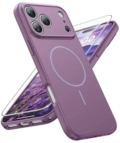 FNTCASE for iPhone 17 Pro Max Case: [Compatible with Magsafe] Solid Purple Matte 17 Promax Magnetic Phone Cover with [Full Camera Protection] [Screen Protector] Military Grade Shockproof Protective 
