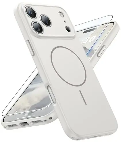 FNTCASE for iPhone 17 Pro Max Case: [Compatible with Magsafe] Solid White Matte 17 Promax Magnetic Phone Cover with [Full Camera Protection] [Screen Protector] Military Grade Shockproof Protective - FNTCASE