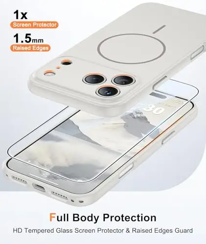 FNTCASE for iPhone 17 Pro-Max Case: Solid White Compatible with MagSafe | With Screen Protector, Full Camera Protection, Slim Matte Magnetic Shockproof Cover, 14FT Military Grade Drop Tested 