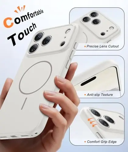 FNTCASE for iPhone 17 Pro Max Case: [Compatible with Magsafe] Solid White Matte 17 Promax Magnetic Phone Cover with [Full Camera Protection] [Screen Protector] Military Grade Shockproof Protective - 5