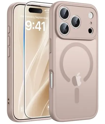FNTCASE for iPhone 17 Pro Max Case: [Compatible with Magsafe] Translucent Matte Cases with [Full Camera Protection] [Screen Protector] Military Grade Shockproof Protective Phone Cover - Desert Gold 
