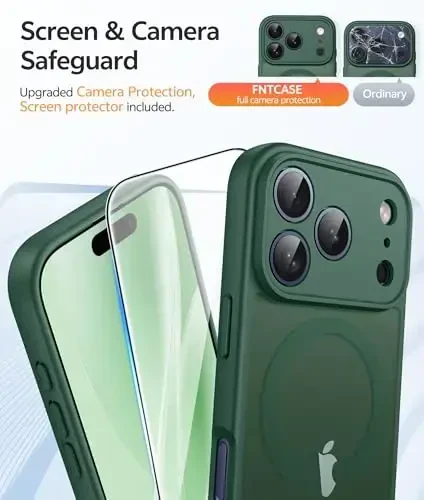 FNTCASE for iPhone 17 Pro Max Case: [Compatible with Magsafe] Translucent Matte Cases with [Full Camera Protection] [Screen Protector] Military Grade Shockproof Protective Phone Cover - Green - 4