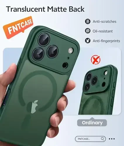 FNTCASE for iPhone 17 Pro Max Case: [Compatible with Magsafe] Translucent Matte Cases with [Full Camera Protection] [Screen Protector] Military Grade Shockproof Protective Phone Cover - Green - 6