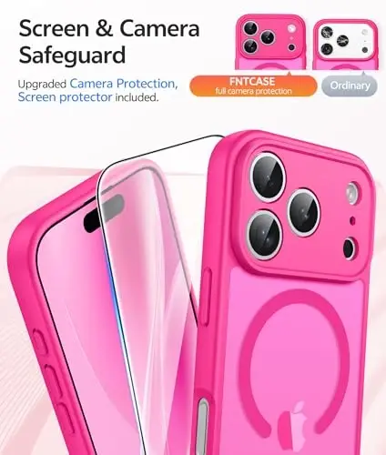 FNTCASE for iPhone 17 Pro Max Case: [Compatible with Magsafe] Translucent Matte Cases with [Full Camera Protection] [Screen Protector] Military Grade Shockproof Protective Phone Cover - Hot Pink - 4