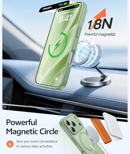 FNTCASE for iPhone 17 Pro Max Case: [Compatible with Magsafe] Translucent Matte Cases with [Full Camera Protection] [Screen Protector] Military Grade Shockproof Protective Phone Cover - Light Moss - 3