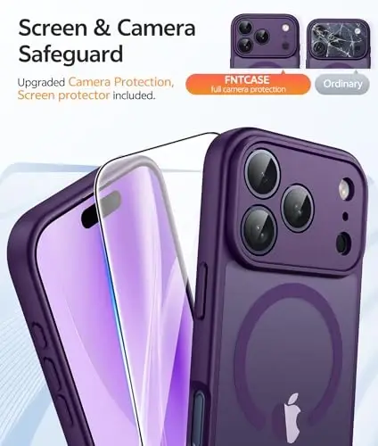 FNTCASE for iPhone 17 Pro Max Case: [Compatible with Magsafe] Translucent Matte Cases with [Full Camera Protection] [Screen Protector] Military Grade Shockproof Protective Phone Cover - Purple - 4