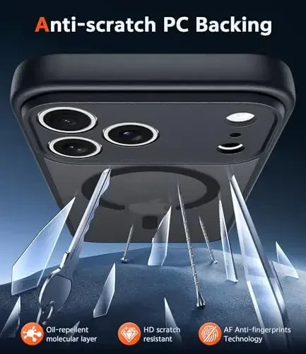 FNTCASE for iPhone 17 Pro-Max Case: Magnetic Matte Textured Military Grade Drop Protection Translucent Cell Phone Cover - Slim Rugged Durable Shockproof Protective Bumper Phonecase (C-Black) - 5