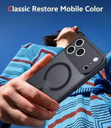 FNTCASE for iPhone 17 Pro-Max Case: Magnetic Matte Textured Military Grade Drop Protection Translucent Cell Phone Cover - Slim Rugged Durable Shockproof Protective Bumper Phonecase (C-Black) - 7