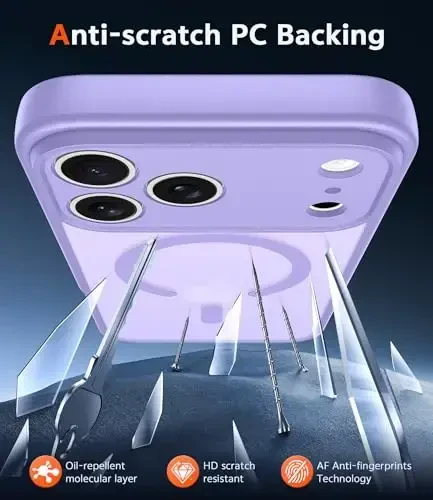 FNTCASE for iPhone 17 Pro-Max Case: Magnetic Matte Textured Military Grade Drop Protection Translucent Cell Phone Cover - Slim Rugged Durable Shockproof Protective Bumper Phonecase (C-Purple) - 5