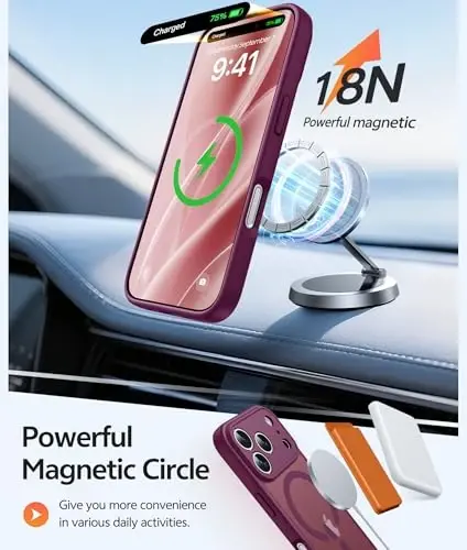 FNTCASE for iPhone 17 Pro Max Case: [Magsafe bilan mos keladi] [To'liq kamera muhofazasi] [Ekran himoyasi] bilan shaffof mat qutilar harbiy darajadagi zarbaga chidamli himoya telefon qopqog'i - Vino qizil rangi - 3