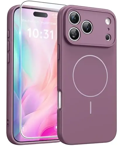 FNTCASE for iPhone 17 Pro Max Case: [Magsafe bilan mos keladi] [To'liq kamera muhofazasi] [Ekran himoyasi] Harbiy darajadagi zarbga chidamli himoya qopqog'i bilan birlashtirilgan silikon telefon g'iloflari - To'liq binafsha 