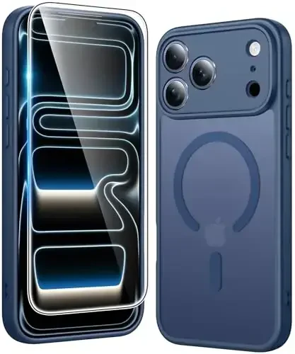 FNTCASE for iPhone 17 Pro-Max Case: Matte Magnetic Phone Cases with Screen Protector Compatible with Magsafe Slim Anti Yellowing Rugged Shockproof Protective Translucent Cell Phone Cover (C-Blue) - FNTCASE