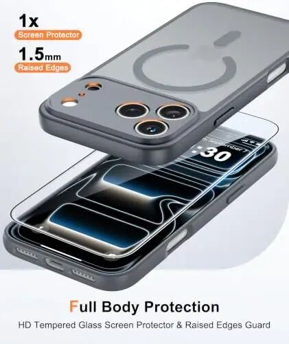 FNTCASE for iPhone 17 Pro-Max Case: Translucent Gray Slim Cases Compatible with MagSafe, Full Camera Protection & Tempered Glass Protector, 14FT Military Grade Drop Tested, Matte Skin-Friendly Cover - FNTCASE
