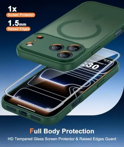 FNTCASE for iPhone 17 Pro-Max Case: Translucent Green Slim Cases Compatible with MagSafe, Full Camera Protection & Tempered Glass Protector, 14FT Military Grade Drop Tested, Matte Skin-Friendly Cover - 1