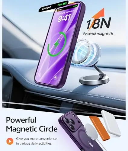 FNTCASE for iPhone 17 Pro Max G‘ilofi: [Magsafe bilan mos keladi] [To‘liq kamera muhofazasi] va [Ekran himoya oynasi] bilan jihozlangan Yarim shaffof Mat G‘iloflar Harbiy darajadagi zarbaga chidamli himoya telefon qopqog‘i - Binafsharang - 3