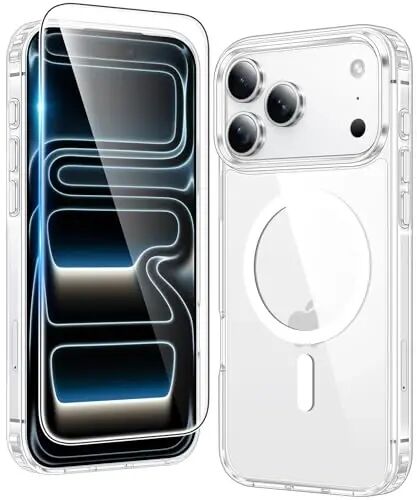 FNTCASE for iPhone 17 Pro-Max G‘ilofi: Magsafe Shaffof Magnit Telefon G‘iloflari Bilan Mos Keladi, Tomshidan Himoyalovchi, Sariqlikka Qarshi, Yupqa, Zarbga Chidamli, Mustahkam Himoya Shaffof Telefon Qopqog‘i Ekran Himoyachisi Bilan (Shaffof) - FNTCASE